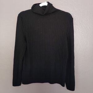 Banana Republic Black Extra Fine Merino Wool Ribbed Turtle Neck Sweater XL